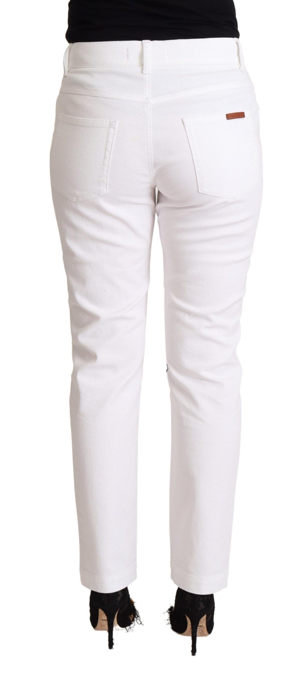 Dolce & Gabbana White Cotton Mid Waist Denim Tapered Jeans - La luxence