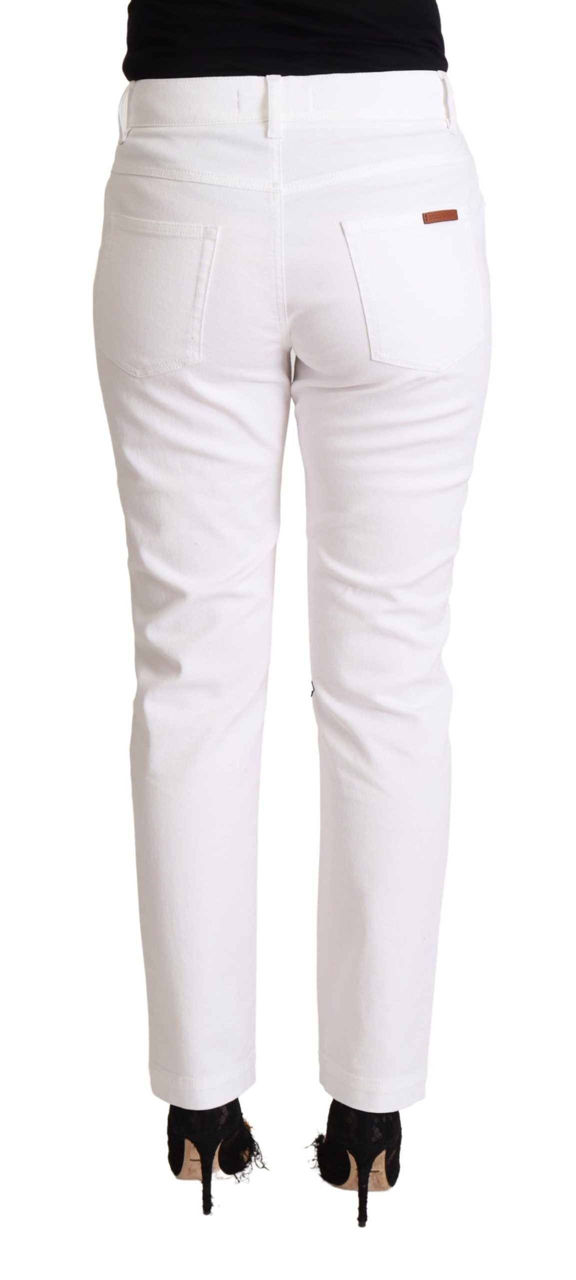 Dolce & Gabbana White Cotton Mid Waist Denim Tapered Jeans - La luxence