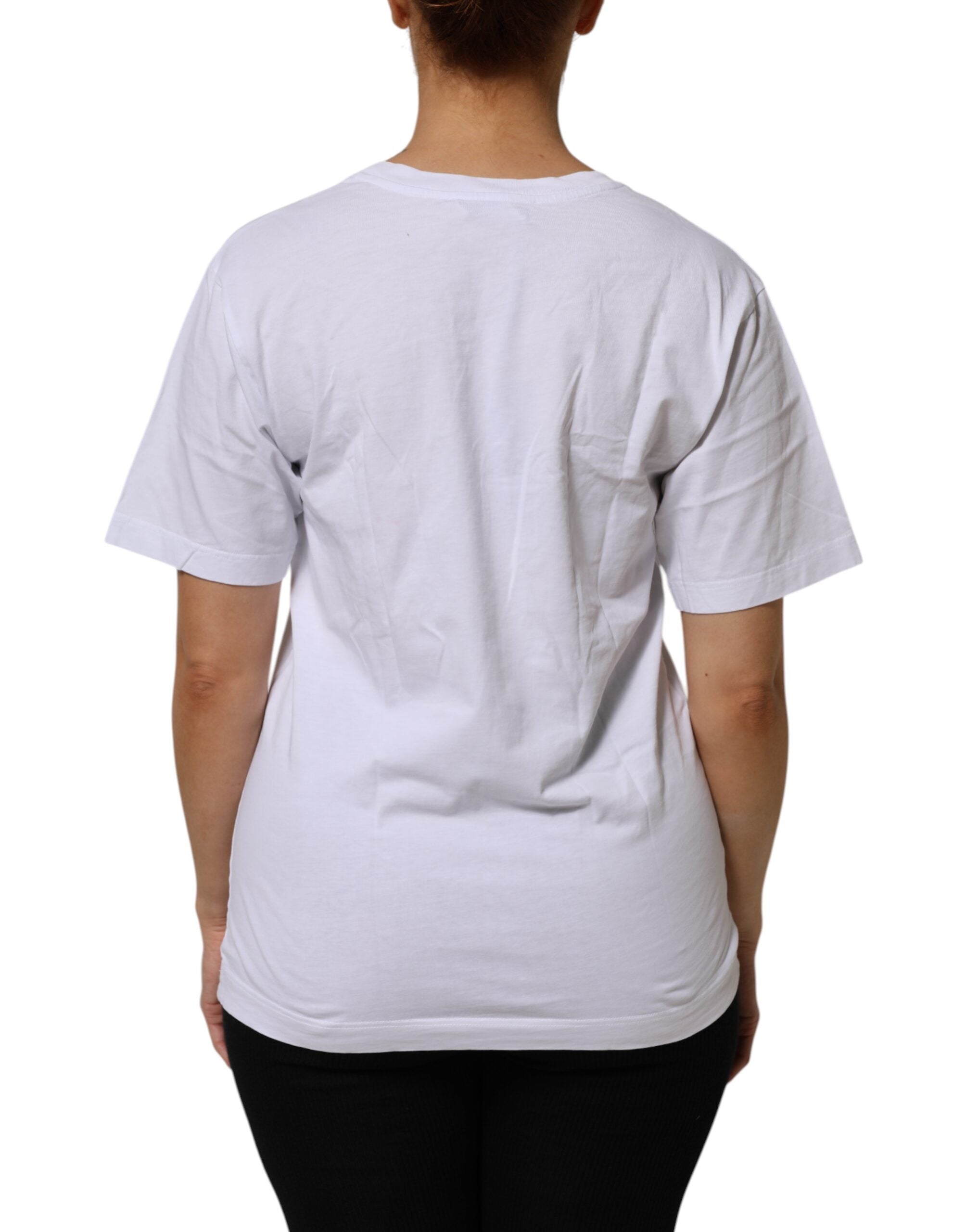 T-shirt blanc en coton à col en V et manches courtes de Dolce & Gabbana, vue de face, en tissu doux et léger.
