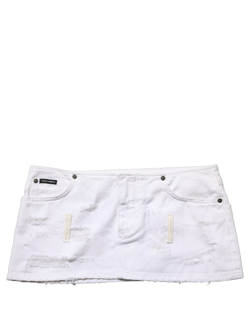 Mini jupe en denim blanc délavé de Dolce & Gabbana, en coton avec un style décontracté et usé.