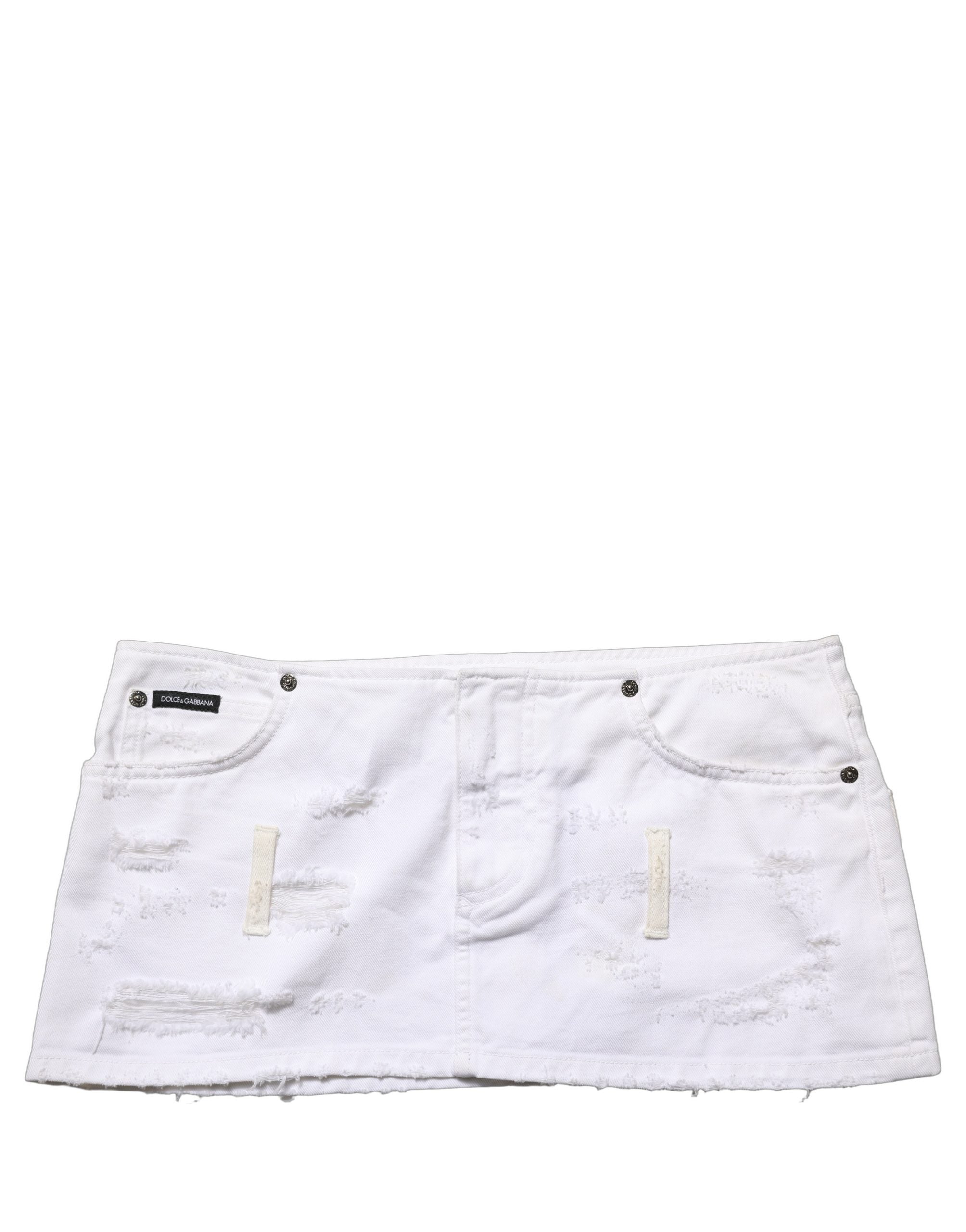 Mini jupe en denim blanc délavé de Dolce & Gabbana, en coton avec un style décontracté et usé.