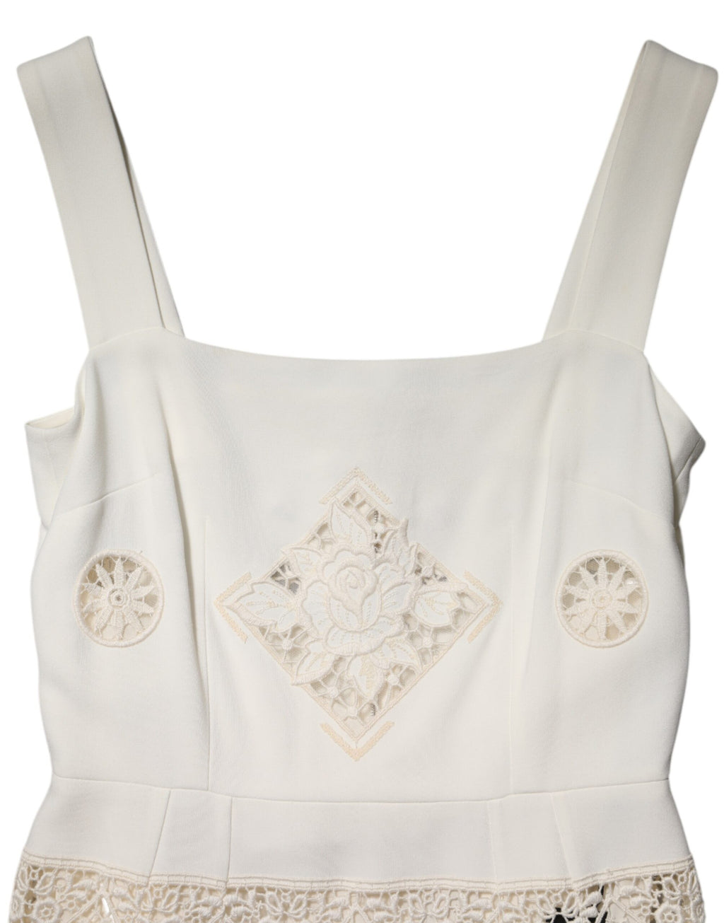 Robe midi sans manches Dolce & Gabbana en dentelle blanche à motifs floraux, élégante et raffinée.