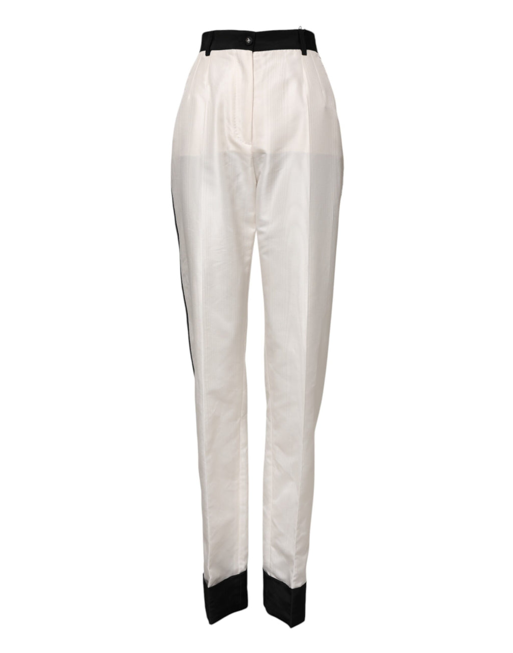 Pantalon blanc à taille haute et coupe droite de Dolce & Gabbana, pantalon élégant en tissu fluide.
