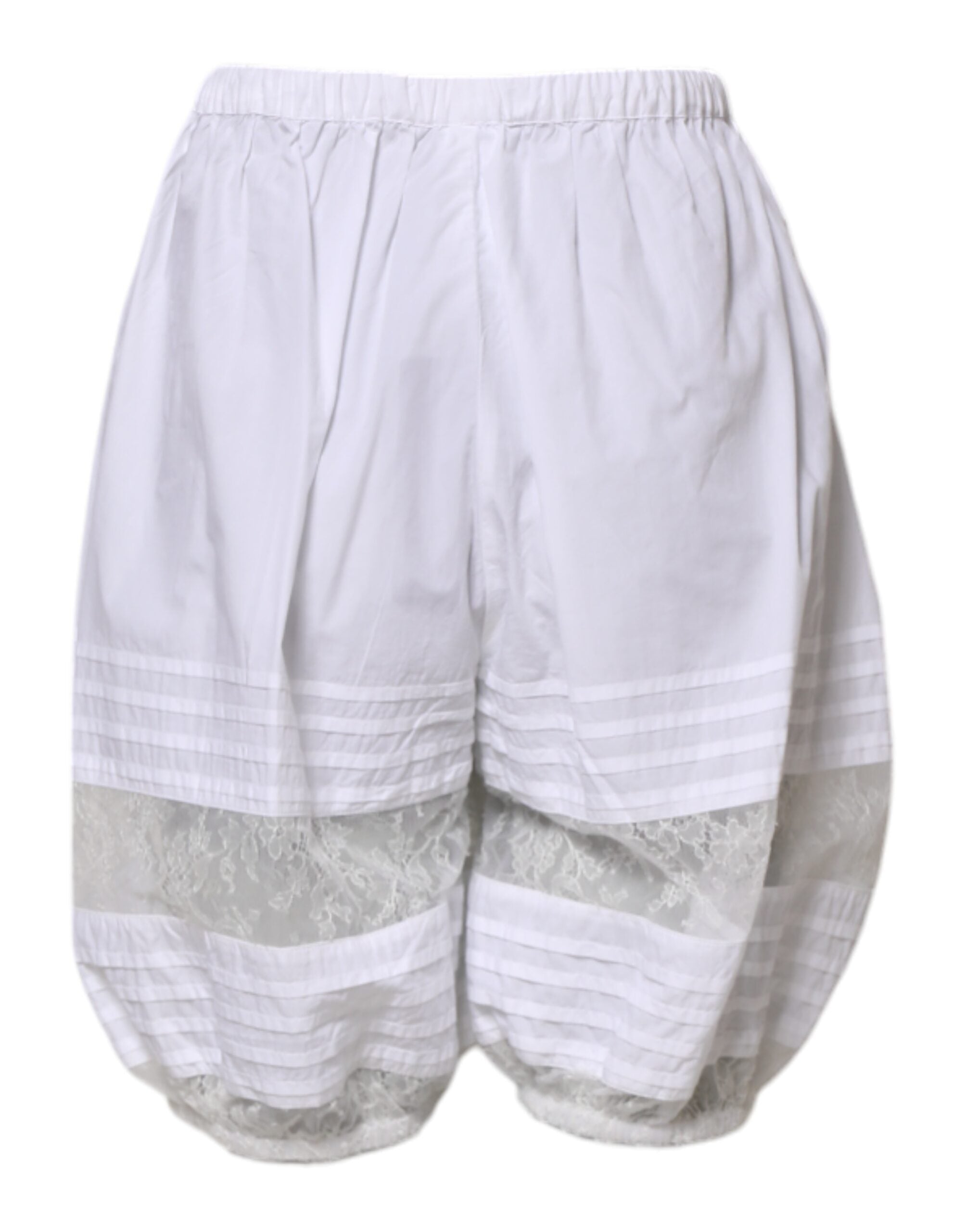 Shorts en coton blanc Dolce & Gabbana avec panneaux en dentelle, taille haute et style élégant visible sur l'image.