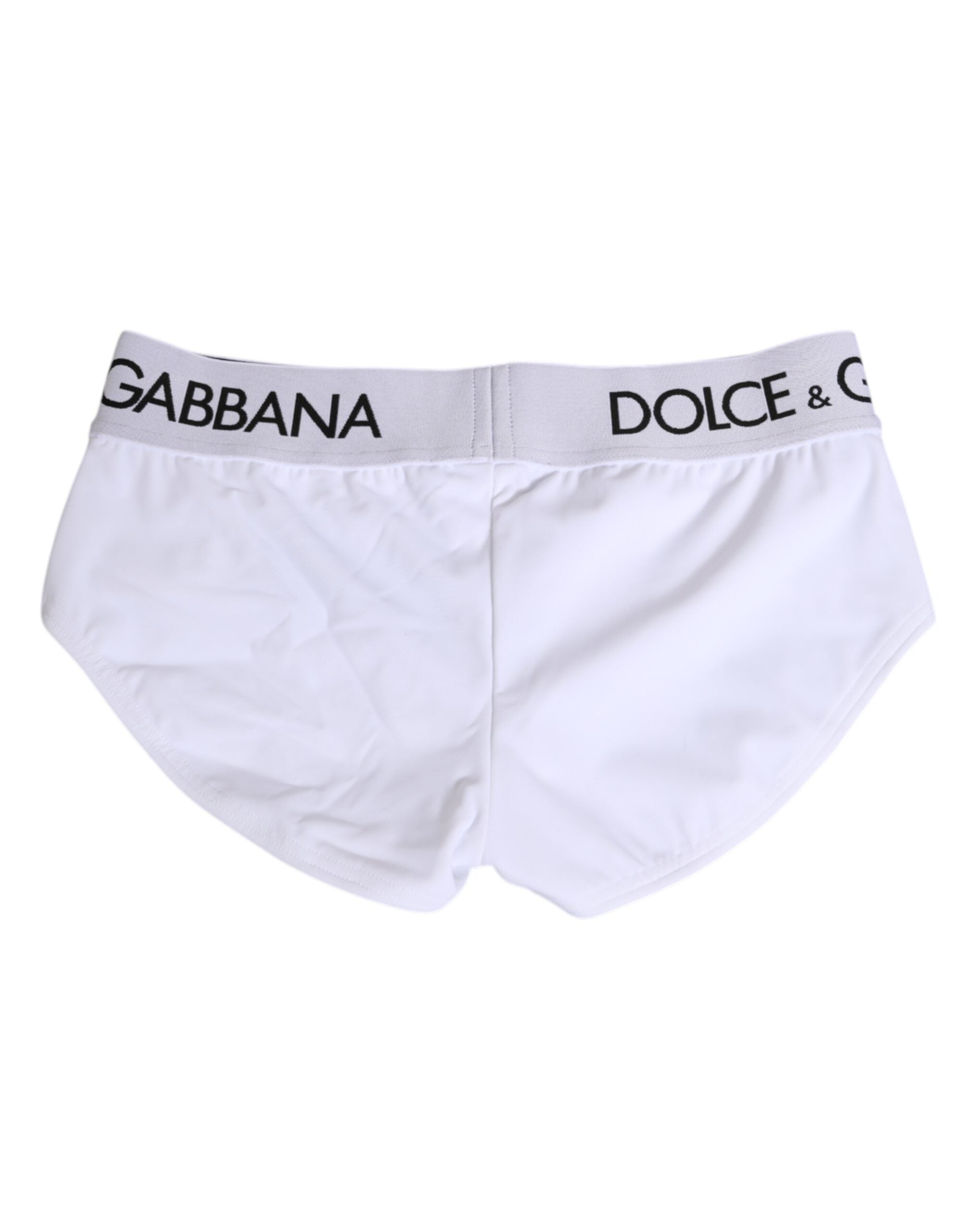 Sous-vêtements shorts Dolce & Gabbana en nylon blanc avec logo, bandeau à la taille, design décontracté.