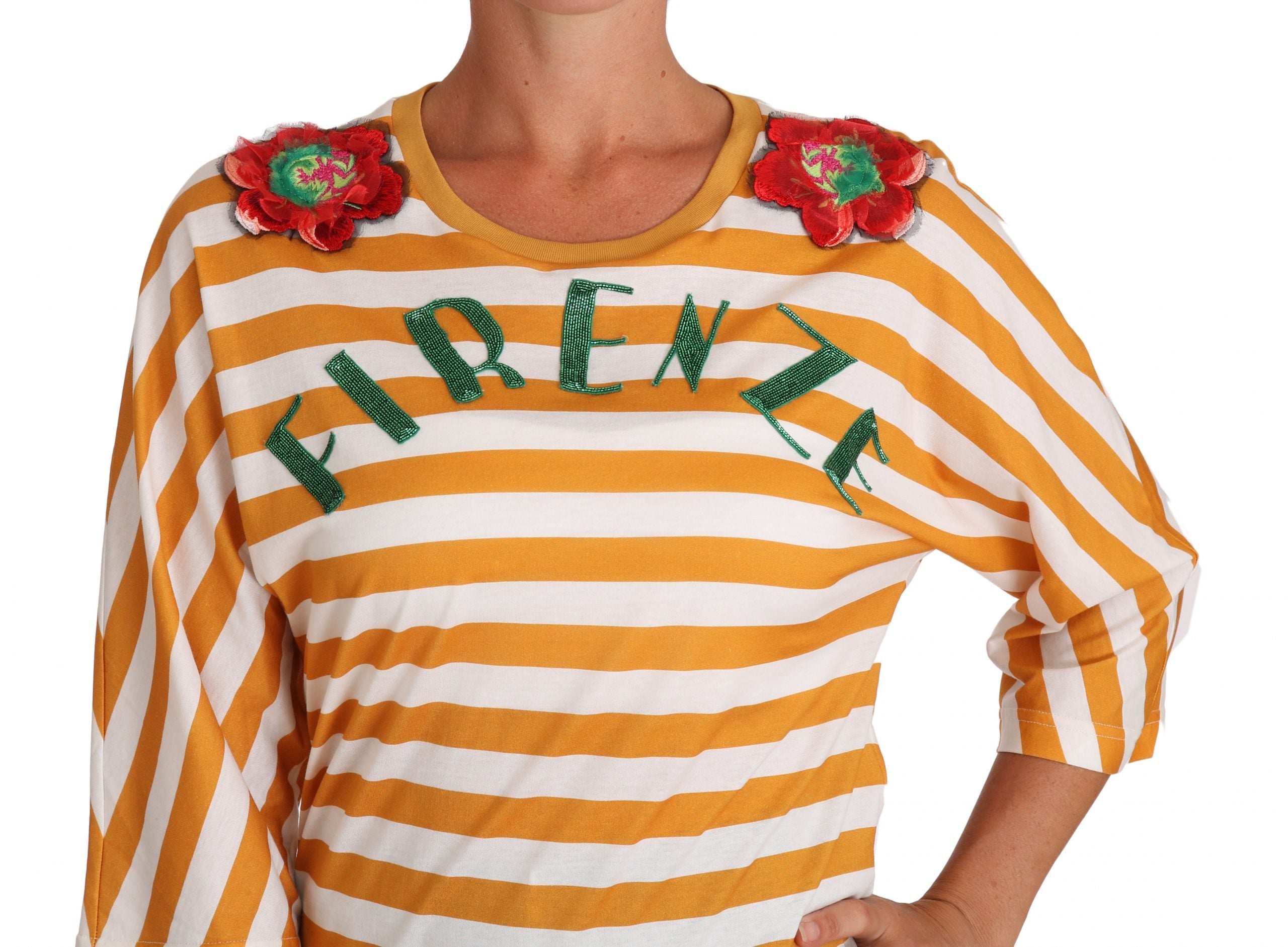 T-shirt blanc Dolce & Gabbana Firenze Orange FIRENZE avec logo coloré, vue de face, en coton léger.