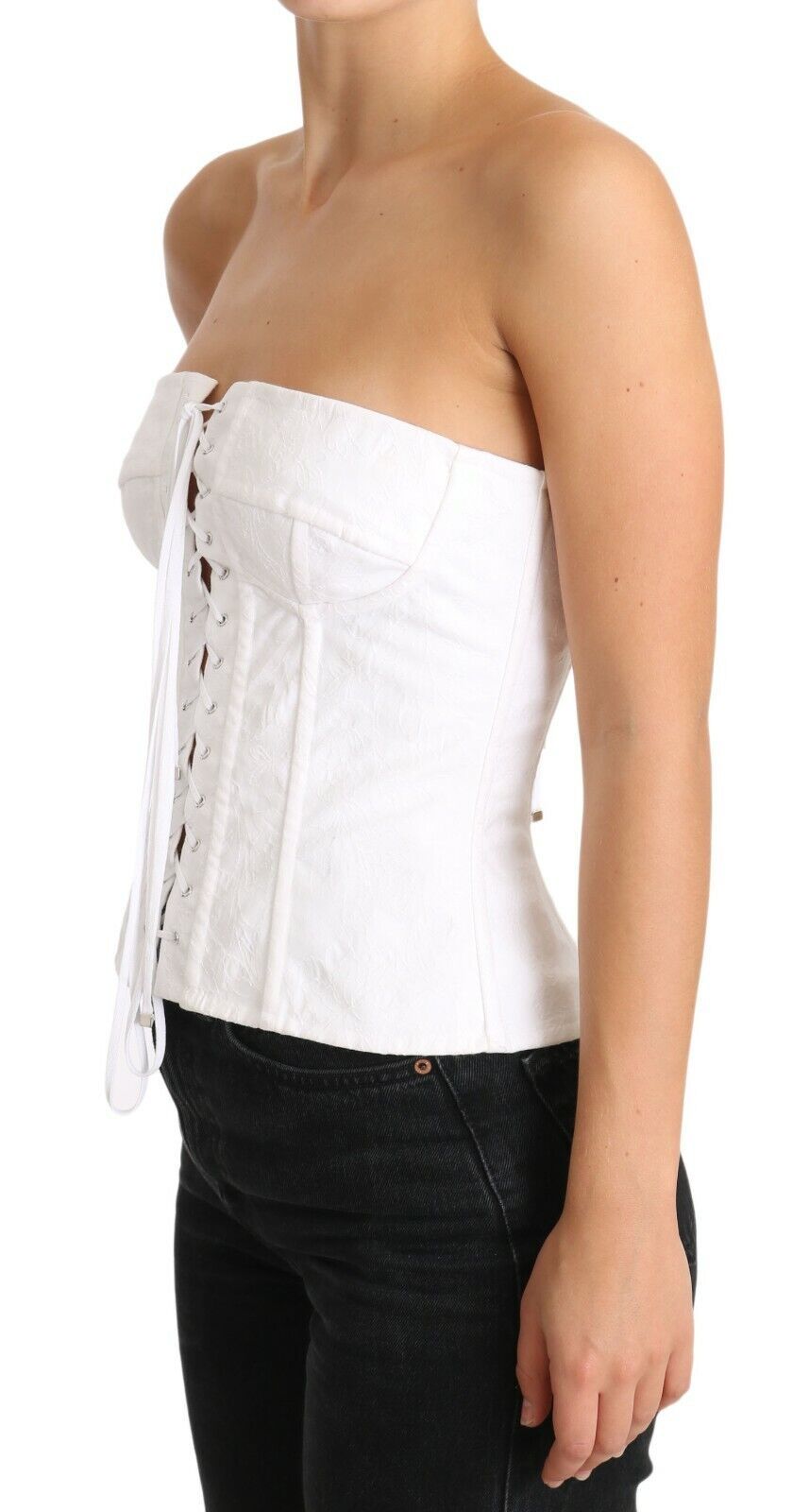 Corset blanc Dolce & Gabbana Palermo en coton, haut bustier élégant avec détails sophistiqués.