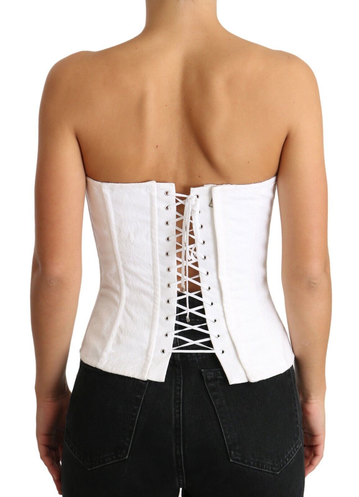 Corset blanc Dolce & Gabbana Palermo en coton, haut bustier élégant avec détails sophistiqués visible sur l'image.