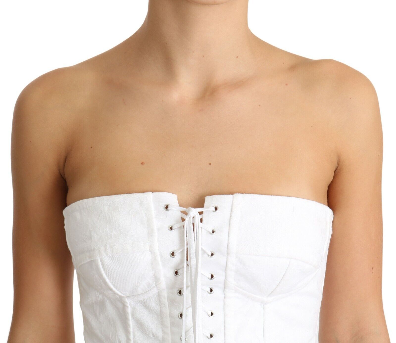 Corset blanc Dolce & Gabbana Palermo, haut en coton avec bustier élégant, détails raffinés et finition soignée.