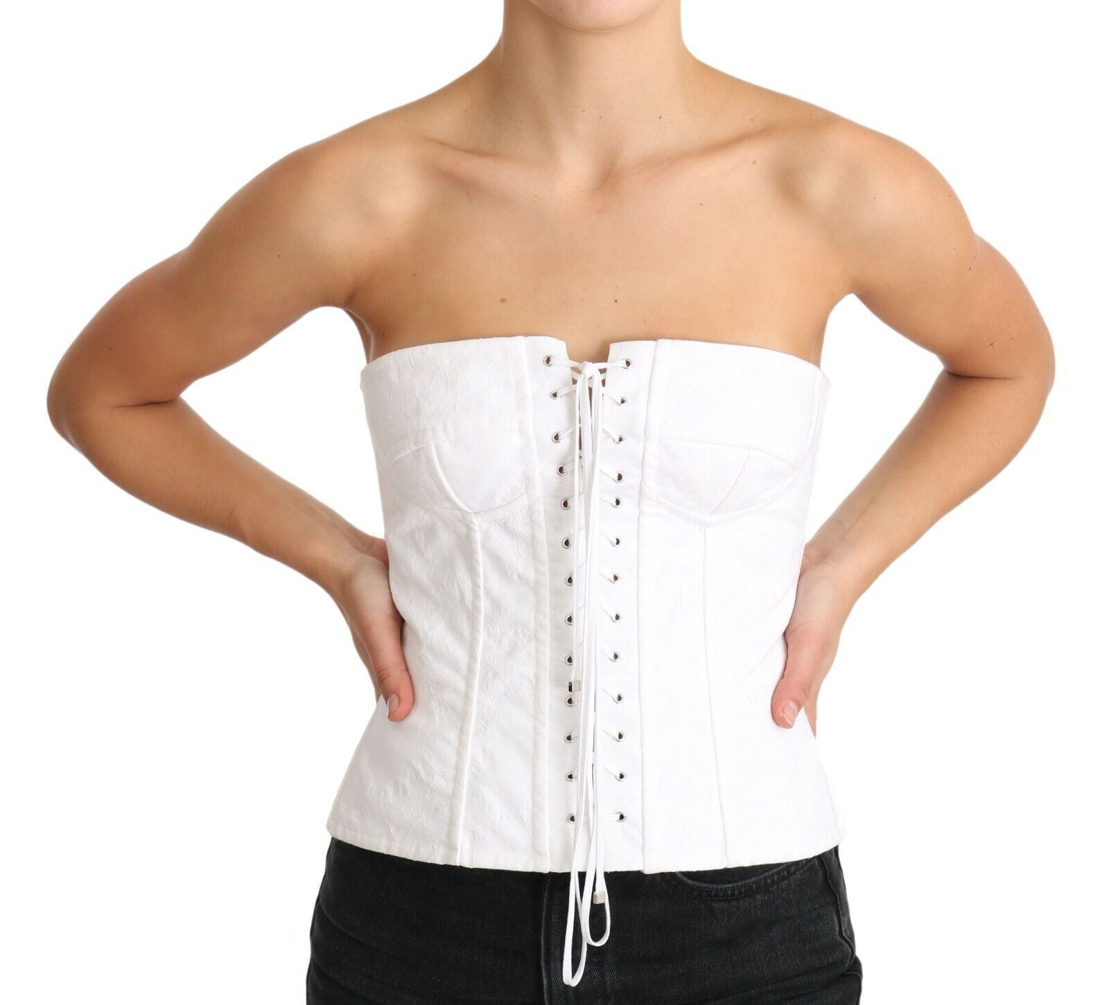 Corset blanc Dolce & Gabbana Palermo en coton, haut bustier élégant avec détails structurés et finition raffinée.