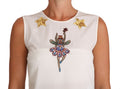 Top fairy en soie blanche Dolce & Gabbana orné de cristaux et de sequins, élégant et sophistiqué.