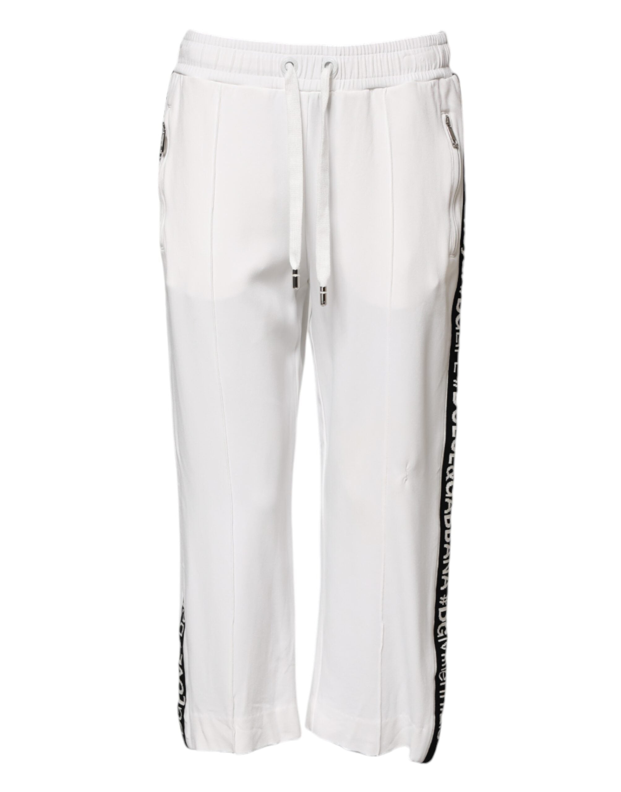 Pantalon de jogging en viscose blanc Dolce & Gabbana, coupe décontractée avec ceinture élastique et poches latérales.