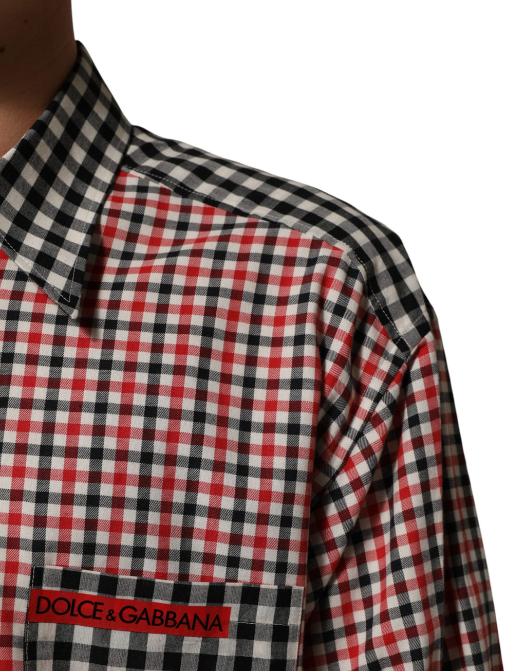 Chemise à carreaux multicolores en coton Dolce & Gabbana avec col, vue de face.
