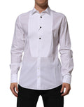 Chemise formelle blanche pour homme Dolce & Gabbana en coton popeline avec détails dorés, vue de face.