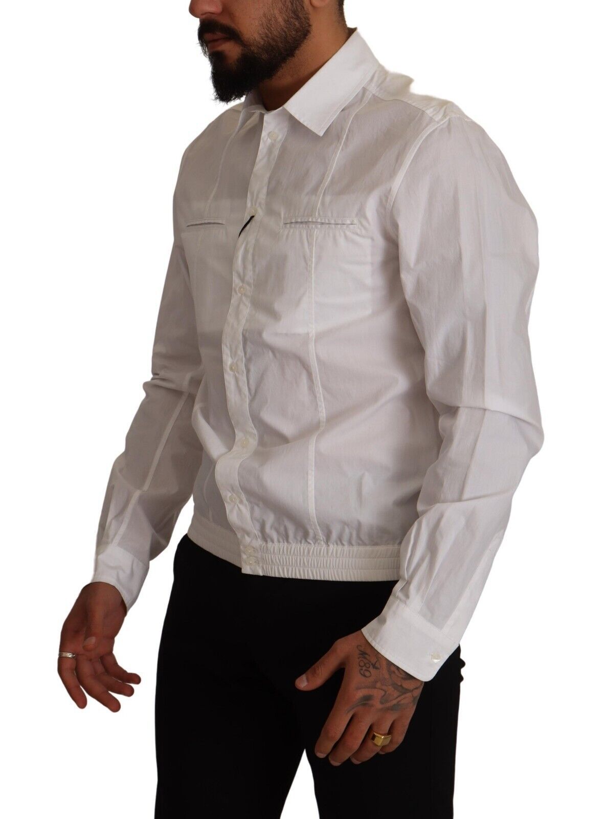 Chemise blanche en coton pour homme de Dolce & Gabbana avec col boutonné et manches longues.