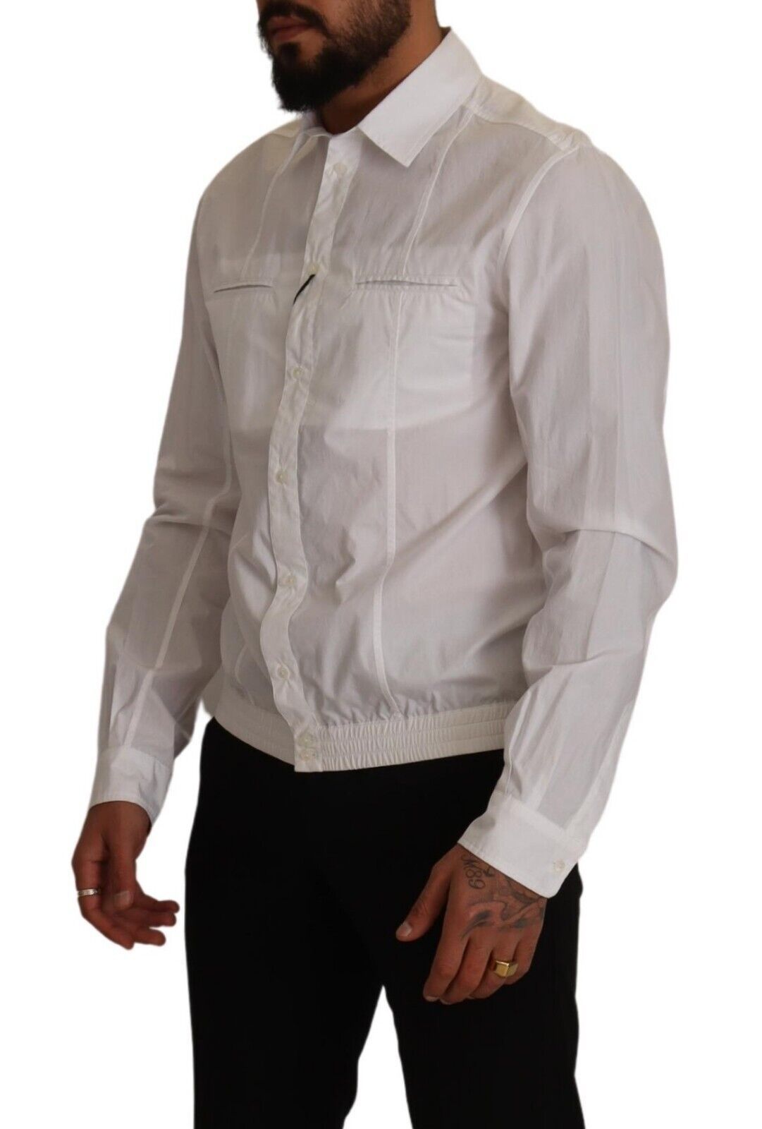 Chemise blanche homme Dolce & Gabbana en coton avec col boutonné, élégante et classique.