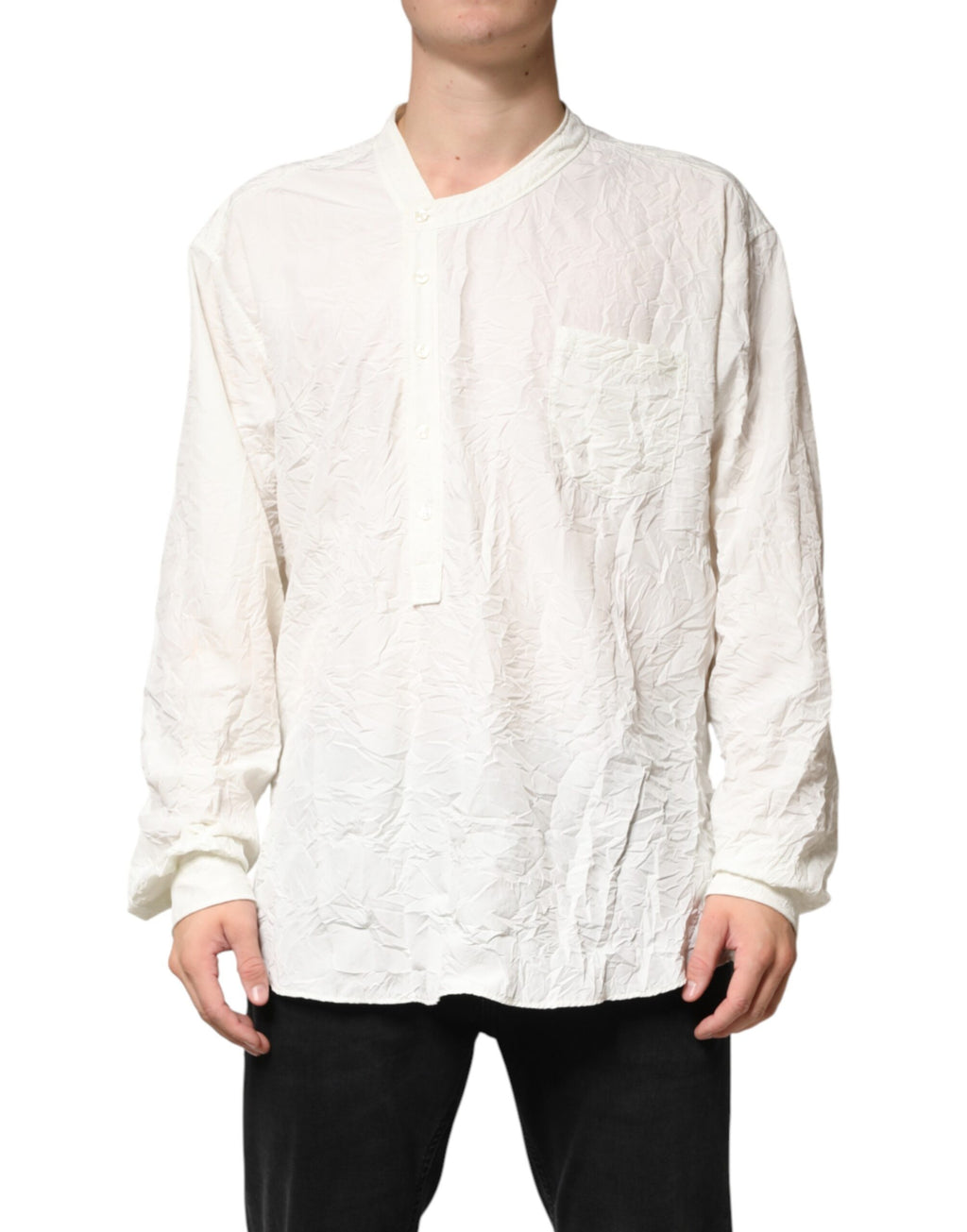 Chemise blanche en coton pour homme de Dolce & Gabbana avec manches longues, vue détaillée du produit.