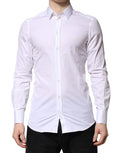 Chemise formelle blanche à manches longues pour homme Dolce & Gabbana avec détails dorés, élégante et sophistiquée.