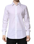 Chemise formelle pour homme Dolce & Gabbana blanche à manches longues avec détails dorés.
