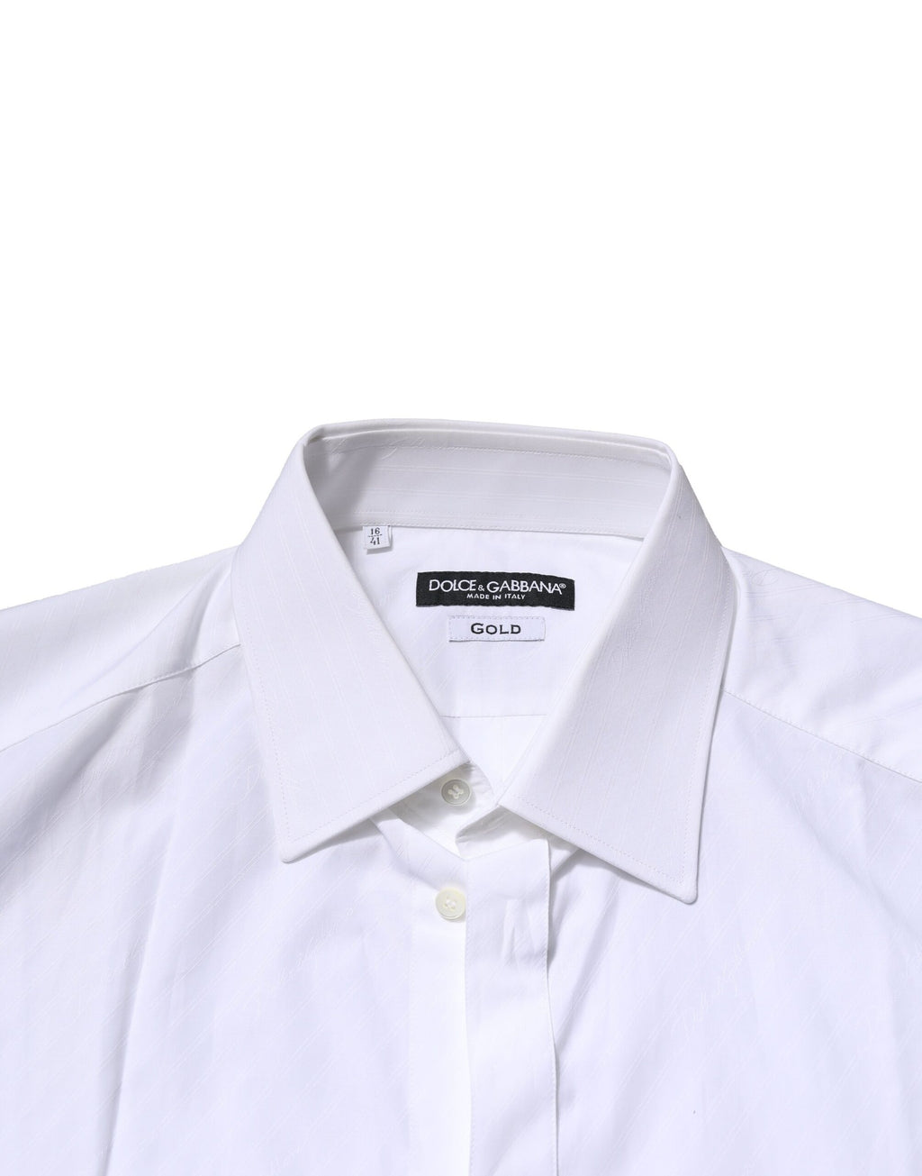 Chemise formelle blanche à manches longues Dolce & Gabbana avec détails dorés pour homme, élégante et sophistiquée.