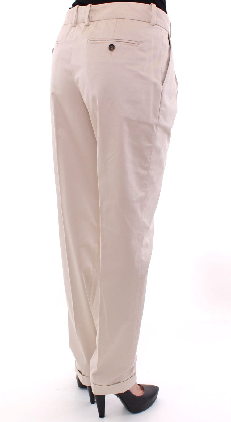 Pantalon chino en coton beige de Dolce & Gabbana, pantalon décontracté pour homme, vue de face.