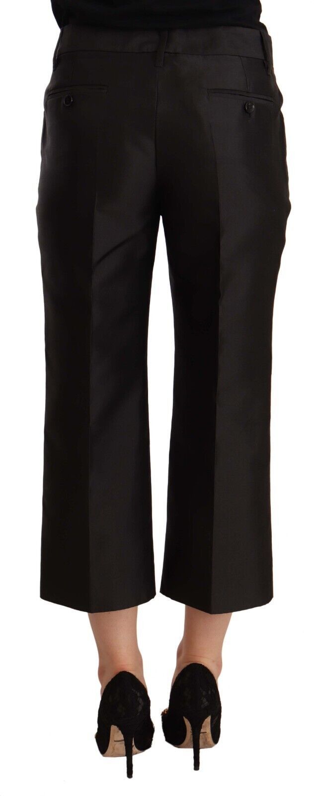 Pantalon fluide noir en soie de 100 % pour femme de Dolce & Gabbana, coupe évasée et courte, élégant et sophistiqué.