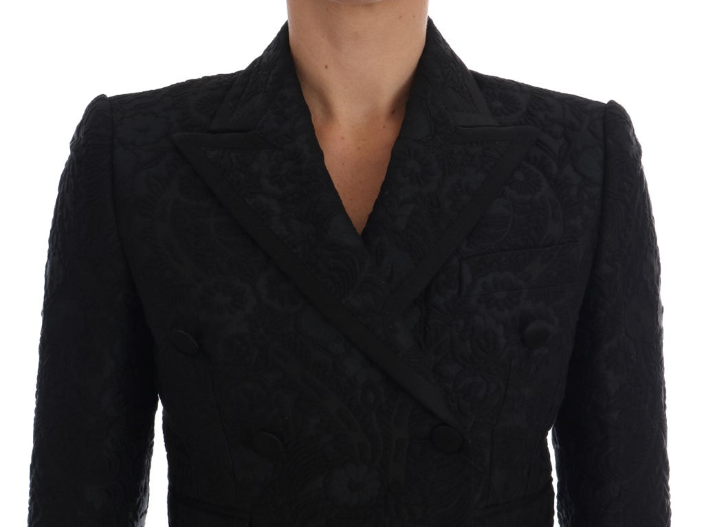 Veste blazer Dolce & Gabbana en brocart noir avec détails élégants et coupe ajustée, vue de face sur fond neutre.