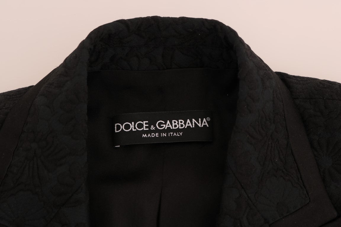 Veste blazer Dolce & Gabbana en brocart noir avec détails élégants, vue de face sur un fond neutre.