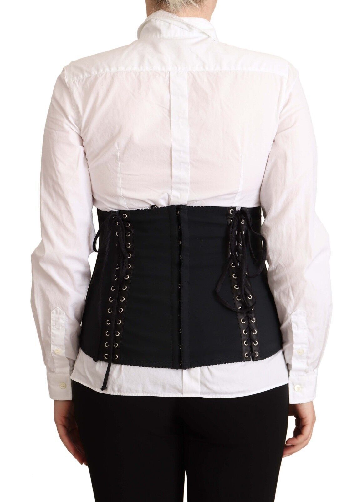 Ceinture corset noire Dolce & Gabbana en tissu stretch pour cintrer la taille et ajouter une touche élégante à la tenue.