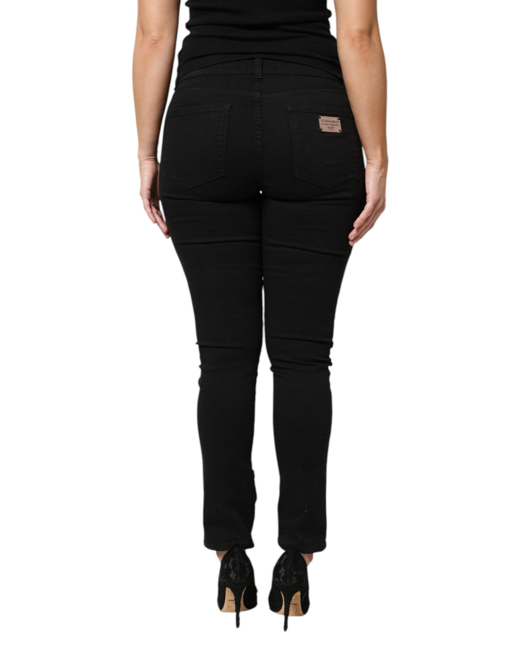 Jeans skinny en denim noir Dolce & Gabbana en coton avec logo, taille mi-hauteur, ajustés et à la mode.