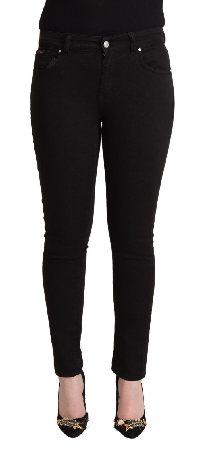 Jeans slim en denim noir à taille mi-hauteur de Dolce & Gabbana, coupe ajustée et style moderne.