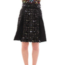 Jupe noire en cristal faite à la main de Dolce & Gabbana, courte, au-dessus du genou, avec détails en cristal sur tissu élégant.