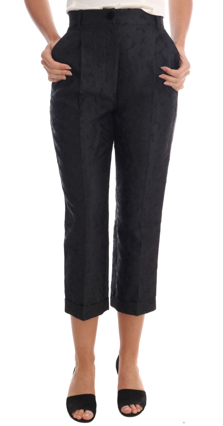 Pantalon Capri en brocart floral noir de Dolce & Gabbana, style élégant et sophistiqué.