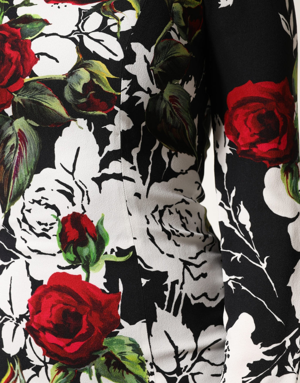 Robe longue noire à fleurs en viscose de Dolce & Gabbana, ajustée et élégante, avec un décolleté en col bateau.