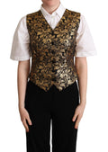 Gilet en jacquard de soie noir et or de Dolce & Gabbana, veste élégante avec motifs sophistiqués.
