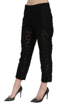 Pantalons noirs Dolce & Gabbana en dentelle, coupe droite, taille haute, coupe cropped, élégants et sophistiqués.