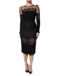 Robe midi noire en tulle avec dentelle Dolce & Gabbana, coupe ajustée et élégante, en nylon.