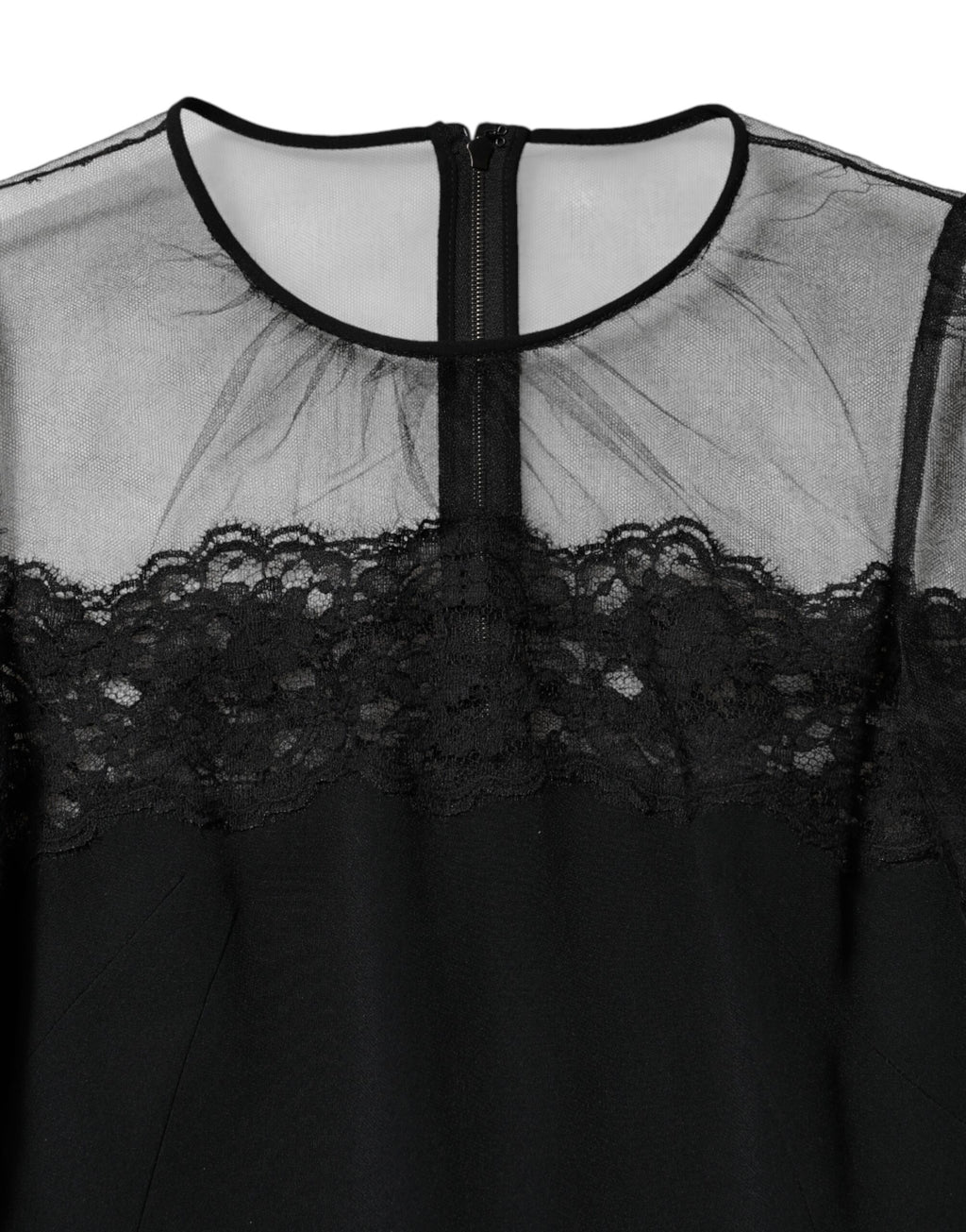Robe midi en tulle noir en dentelle avec coupe ajustée, par Dolce & Gabbana, élégante et sophistiquée.