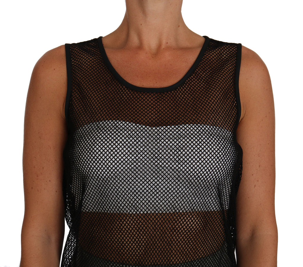 Blouse en mesh noir transparente de Dolce & Gabbana, t-shirt élégant avec détails en tissu fin et style sophistiqué.