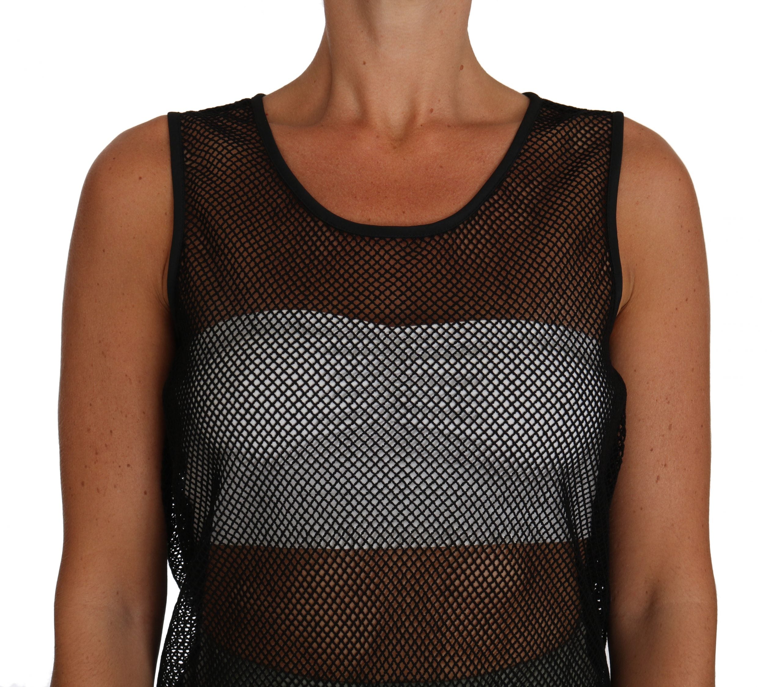 Blouse en mesh noir transparente de Dolce & Gabbana, t-shirt élégant avec détails en tissu fin et style sophistiqué.