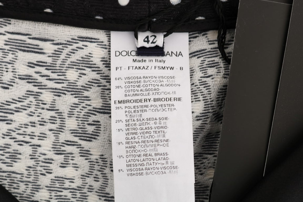 Pantalon noir à pois à cristaux Dolce & Gabbana Sicily, style élégant avec motif à pois et détails en cristal.