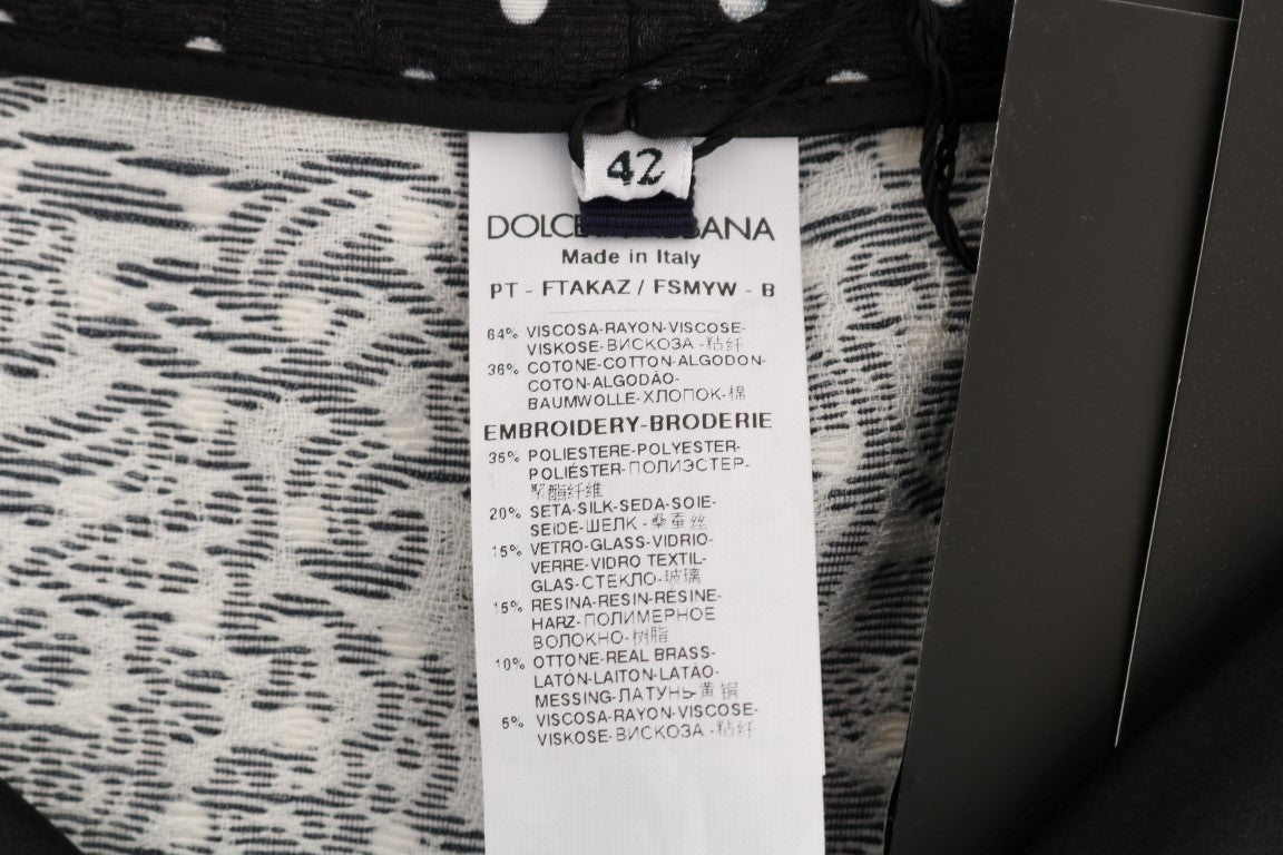Pantalon noir à pois à cristaux Dolce & Gabbana Sicily, style élégant avec motif à pois et détails en cristal.