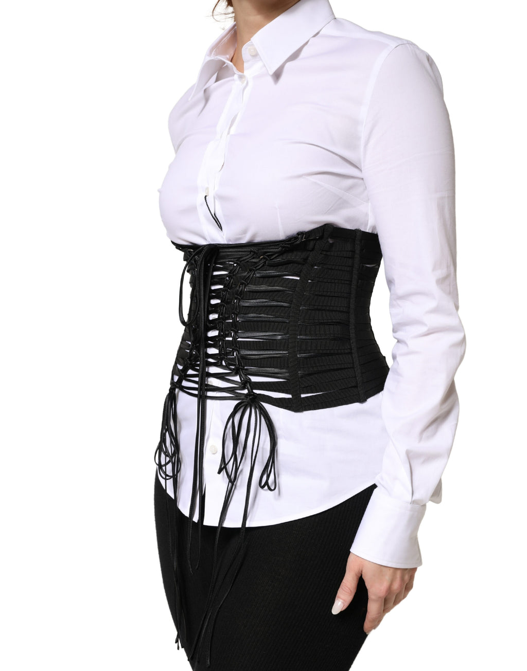 Corset noir en polyester Dolce & Gabbana avec laçage à la taille, ajusté et élégant pour un style sophistiqué.