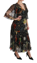 Robe trapèze Dolce & Gabbana Sea Fish Sicily noire à motif, style élégant et fluide, en tissu léger.