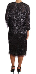 Robe midi longue Dolce & Gabbana à manches longues en sequins noirs, silhouette élégante et chic.