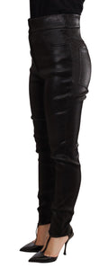 Pantalons en coton extensible noir et argent avec fil lurex Dolce & Gabbana, détails brillants et coupe ajustée.