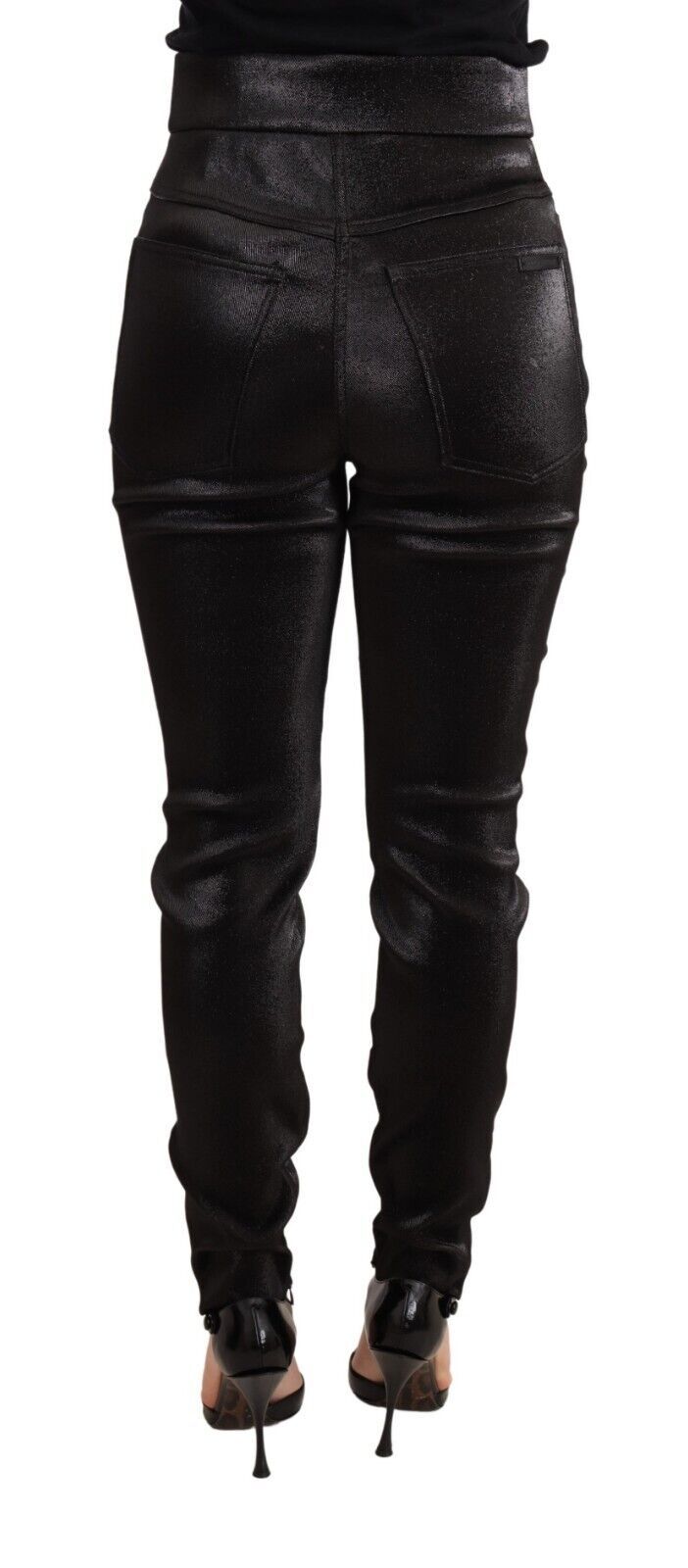 Pantalons en coton extensible noir et argent avec fils lurex Dolce & Gabbana, look élégant et sophistiqué.