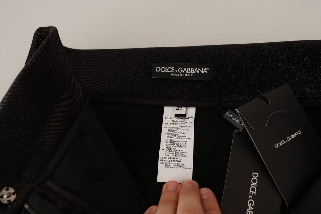 Pantalons en coton stretch Dolce & Gabbana avec fil lurex noir et argent, finition élégante et tissu brillant.