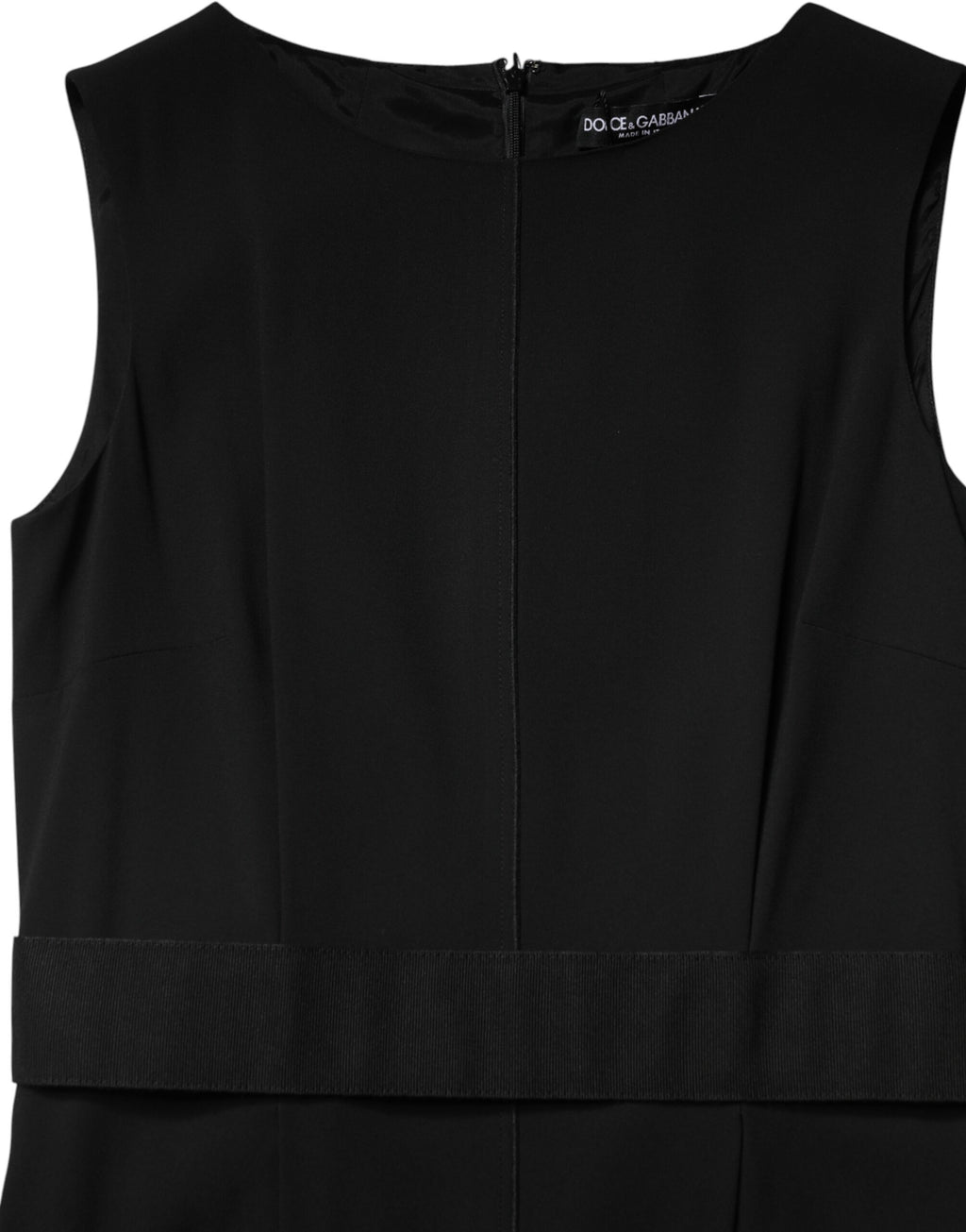 Robe noire sans manches Dolce & Gabbana, coupe ajustée, longueur genou, élégante et sophistiquée pour femme.