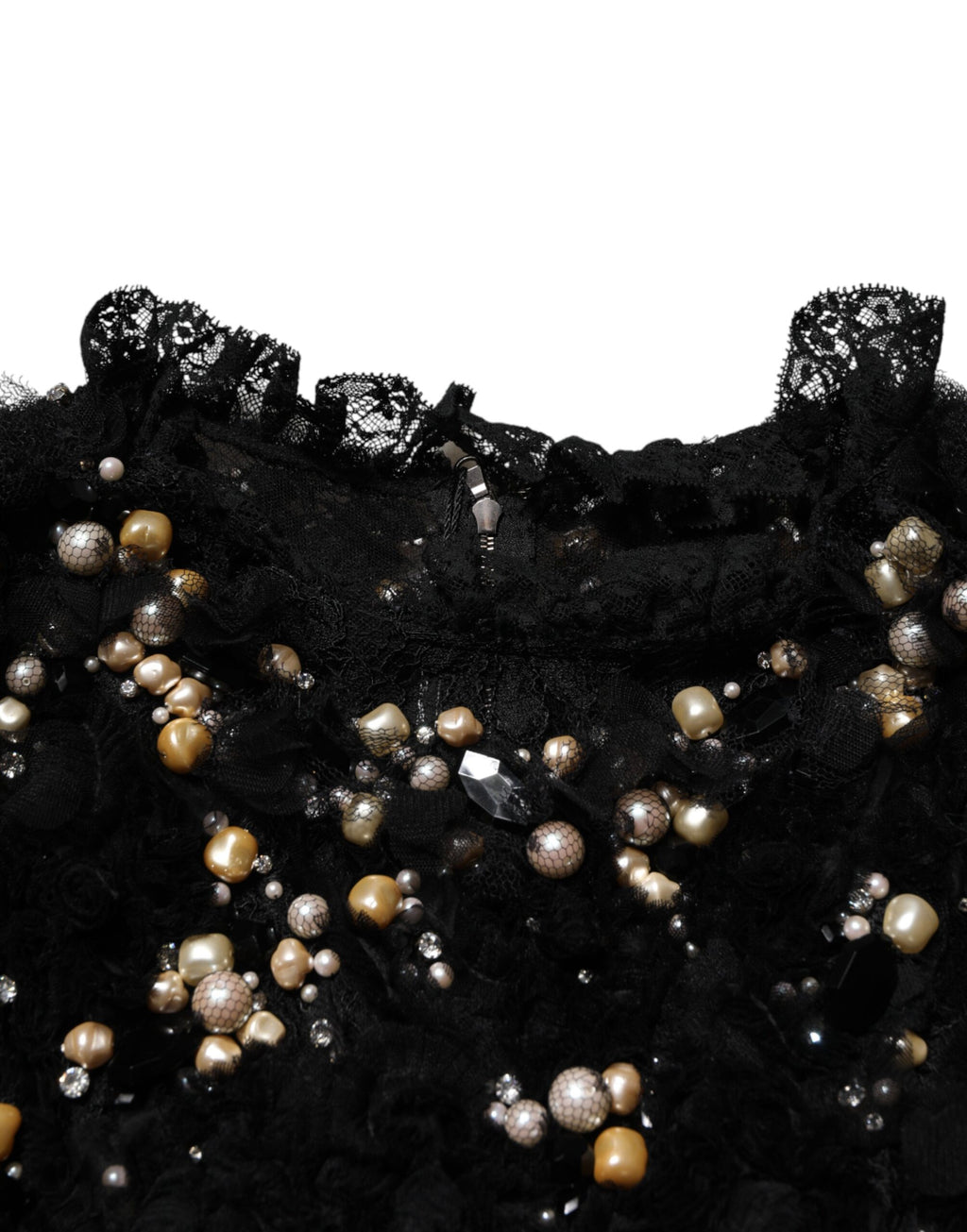 Robe shift noire Dolce & Gabbana en viscose avec perles ornementales, style élégant et sophistiqué.